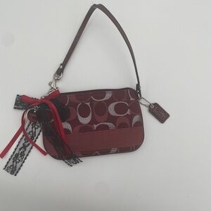 Coach Red and Black Wristlet with Lace Bow